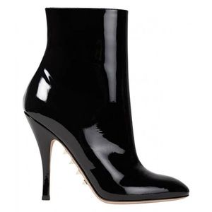 Valentino Garavani Rockstud Black Patent Leather Ankle Boots size 36